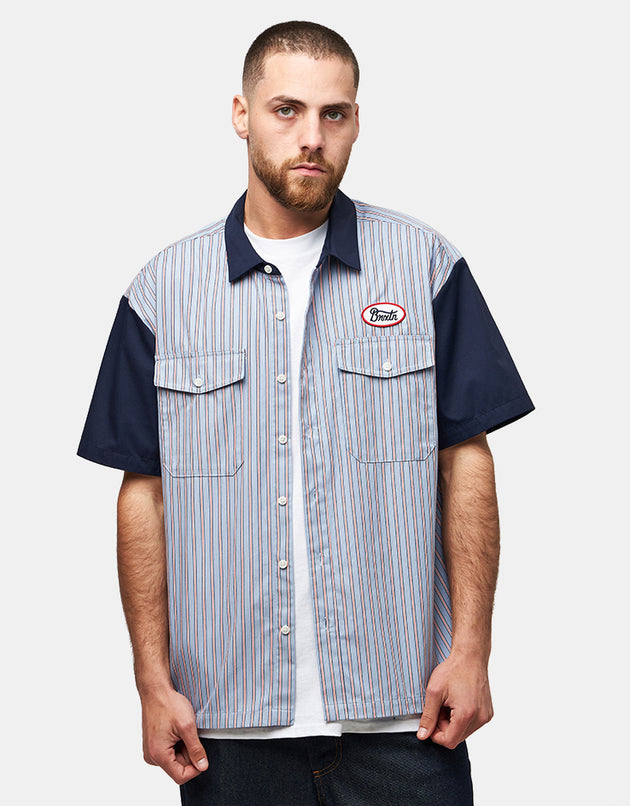 Brixton Builders Olson S/S Shirt - Blue Aura Stripe