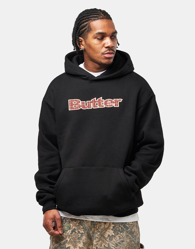 Butter Goods Plaid Logo Applique Pullover Hoodie - Black