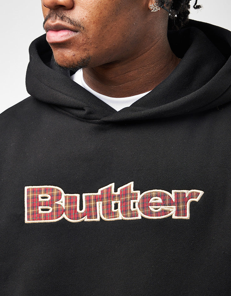 Butter Goods Plaid Logo Applique Pullover Hoodie - Black