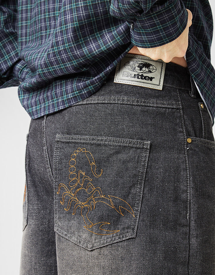 Butter Goods Scorpion Stitch Denim Shorts - Slub Black