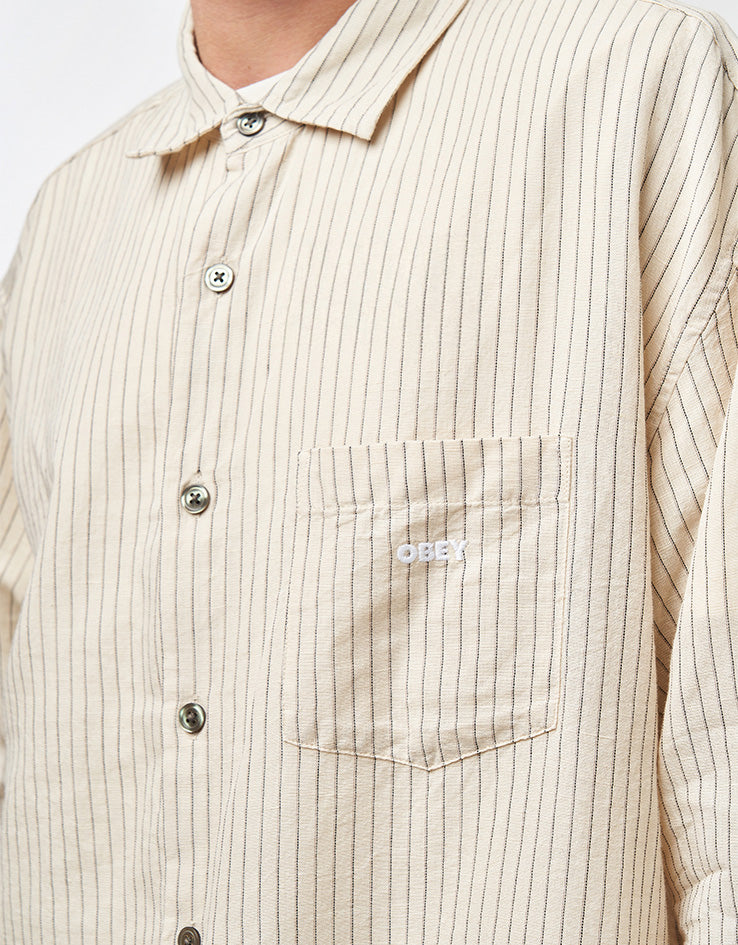 Obey Nelson Woven L/S Shirt - Silver Grey Multi