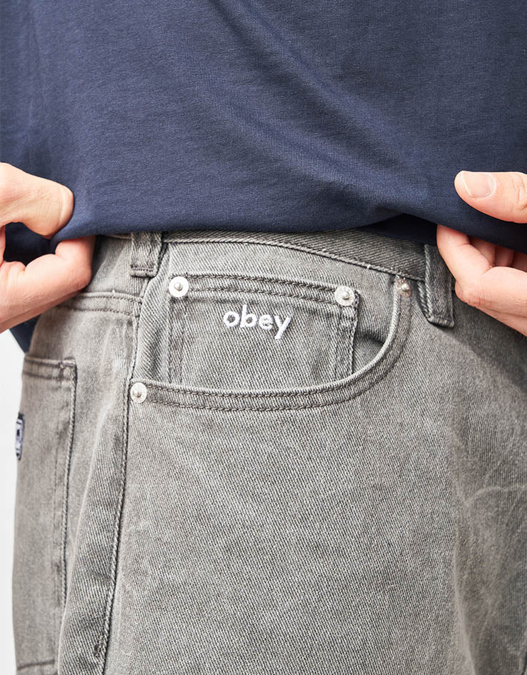 Obey Bigwig Baggy Denim Shorts - Black Wrinkle Wash