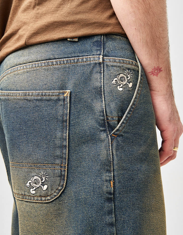 Route One Super Baggy Jorts - Dirty Indigo Wash