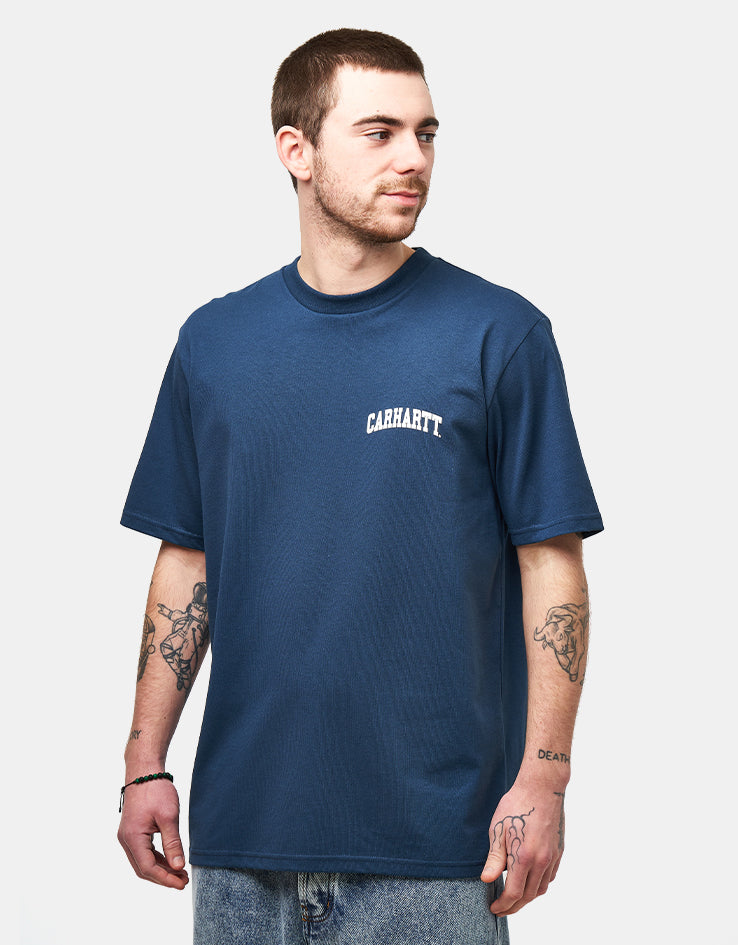 Carhartt WIP S/S University Script T-Shirt - Blue River/White