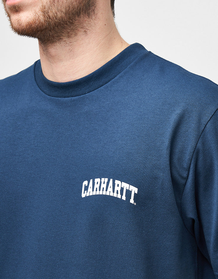 Carhartt WIP S/S University Script T-Shirt - Blue River/White