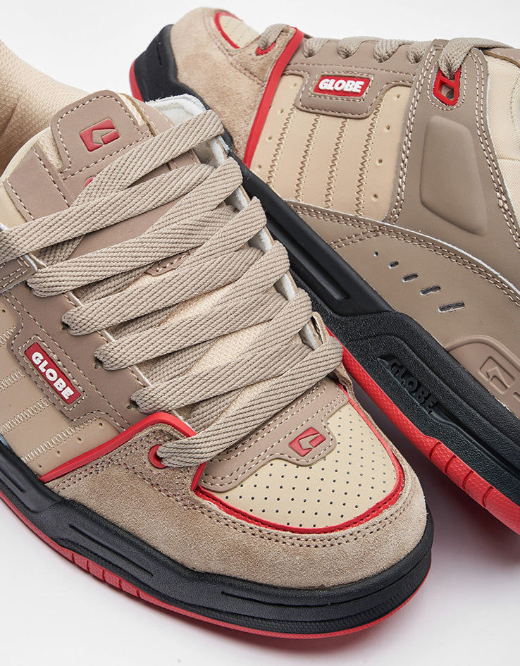 Globe Fusion Skate Shoes - Khaki/Red