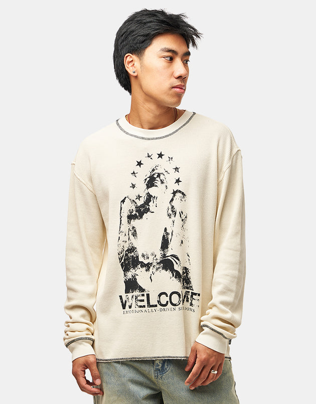 Welcome Seraph Pigment-Dyed Contrast Stitch L/S Thermal - Bone