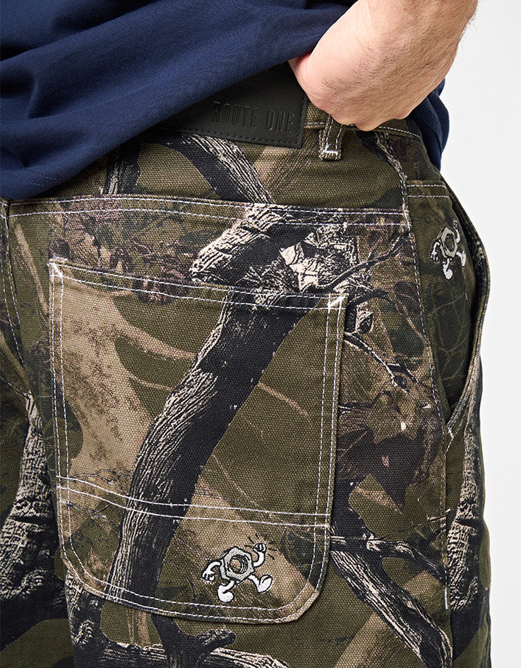 Route One Super Baggy Canvas Shorts - Tree Camo (Green)