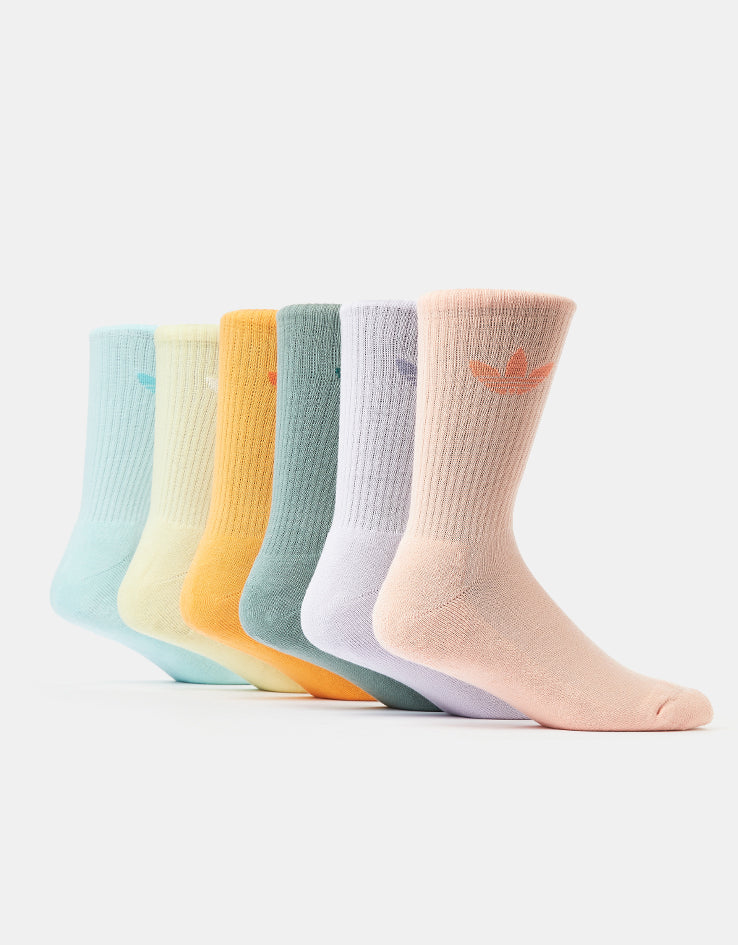 adidas Trefoil Cushion 6 Pack Crew Socks - Silver Green/Glow Pink/Powder Yellow
