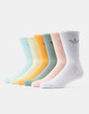adidas Trefoil Cushion 6 Pack Crew Socks - Silver Green/Glow Pink/Powder Yellow