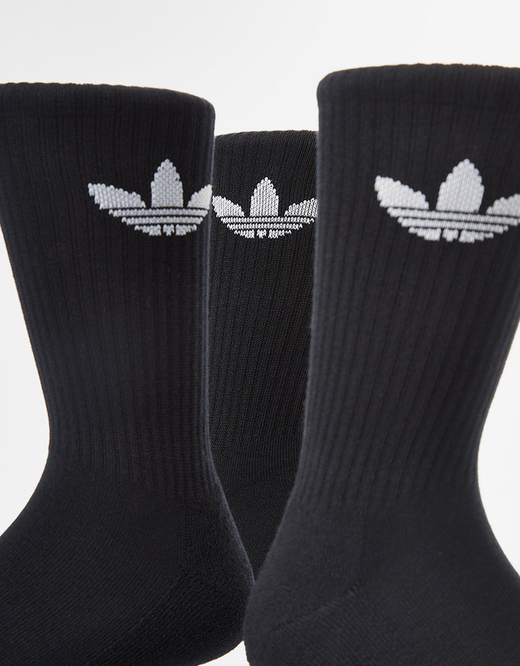 adidas Trefoil Cushion 3 Pack Crew Socks - Black