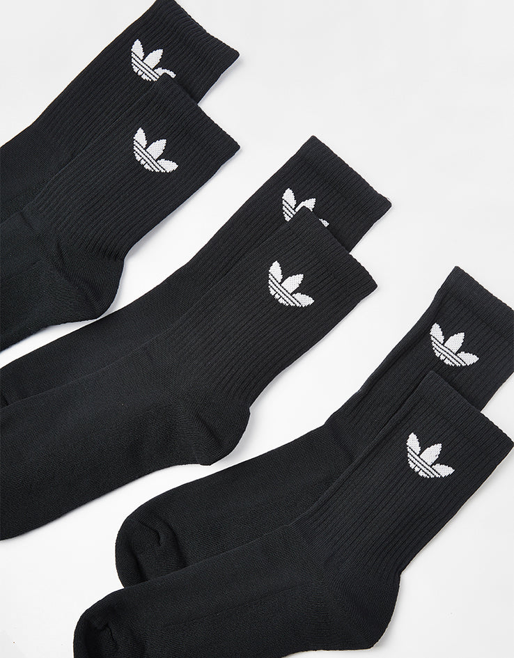 adidas Trefoil Cushion 3 Pack Crew Socks - Black