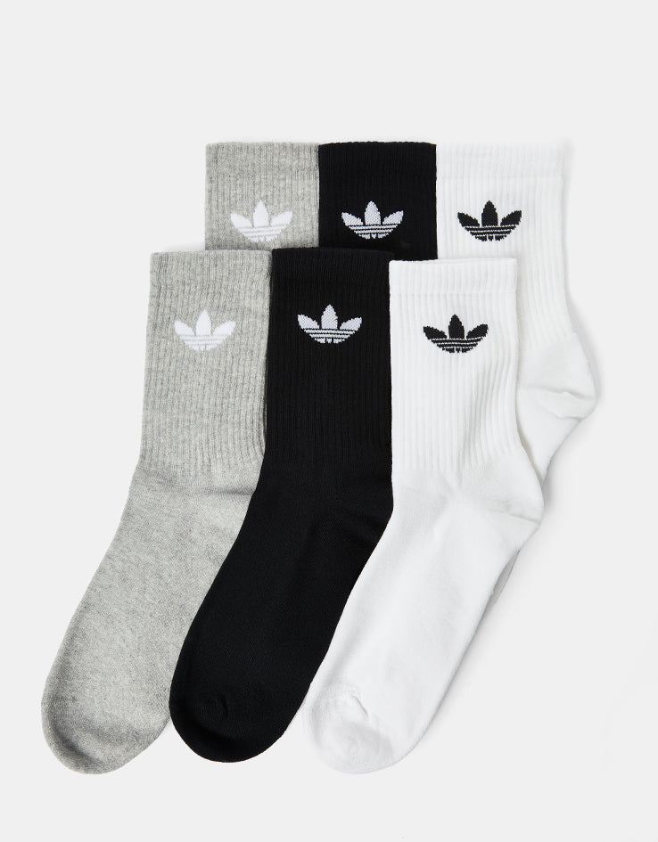 adidas Trefoil Cushion 3 Pack Crew Socks - White/Grey/Black