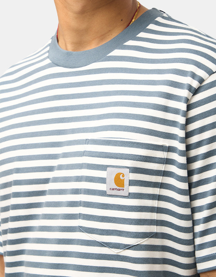 Carhartt WIP S/S Ezra Pocket T-Shirt - Ezra Stripe/Cozy Blue/Wax