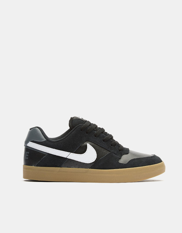 Nike SB Delta Force Vulc Skate Shoes - Black/White-Gum Light Brown-Dark Grey