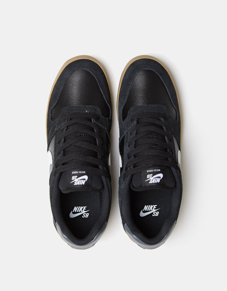Nike SB Delta Force Vulc Skate Shoes - Black/White-Gum Light Brown-Dark Grey