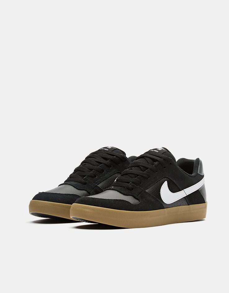 Nike SB Delta Force Vulc Skate Shoes - Black/White-Gum Light Brown-Dark Grey