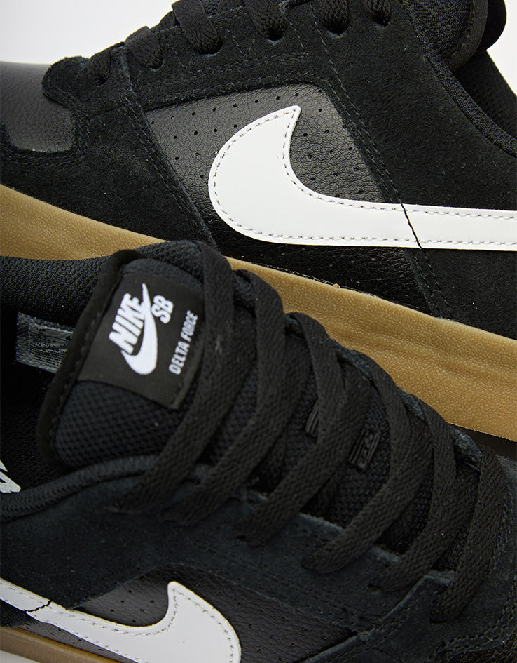 Nike SB Delta Force Vulc Skate Shoes - Black/White-Gum Light Brown-Dark Grey
