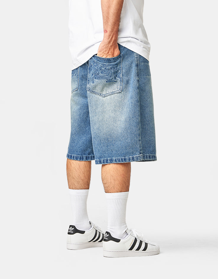 Butter Goods Drummer Baggy Denim Shorts - Stone Wash Blue