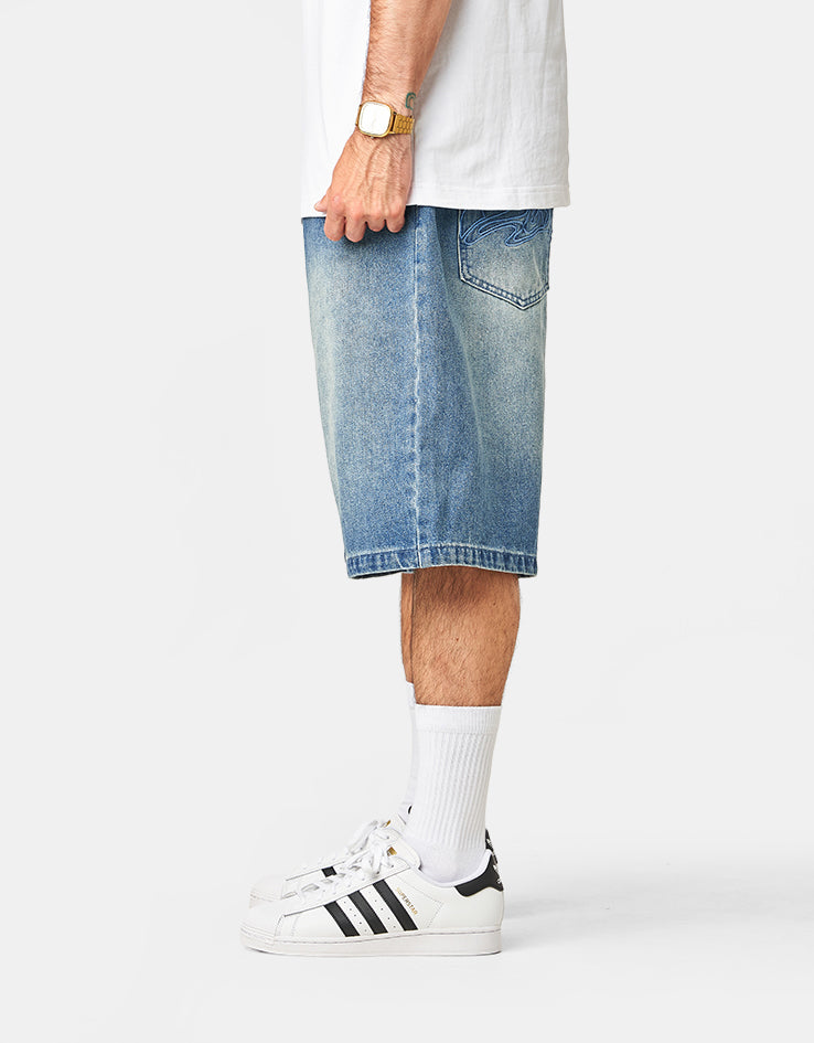 Butter Goods Drummer Baggy Denim Shorts - Stone Wash Blue
