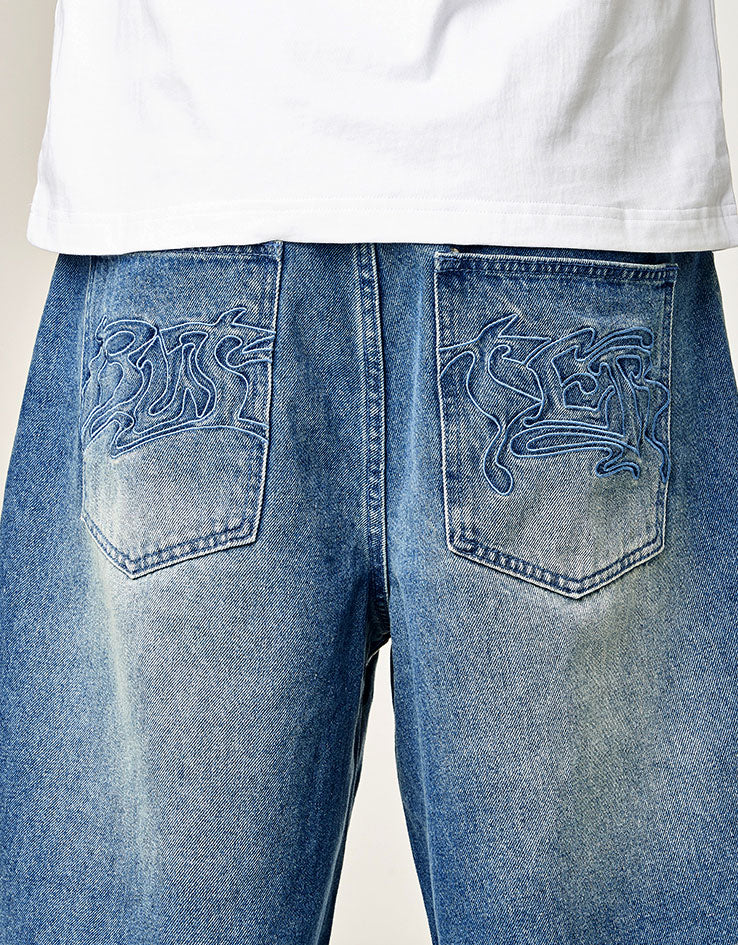 Butter Goods Drummer Baggy Denim Shorts - Stone Wash Blue