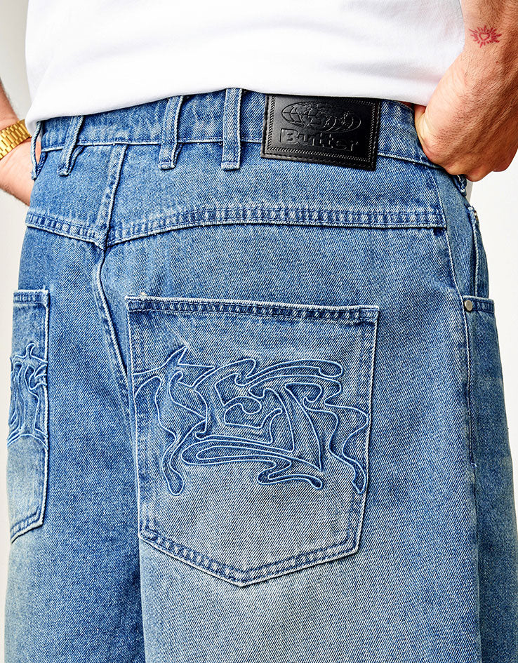 Butter Goods Drummer Baggy Denim Shorts - Stone Wash Blue
