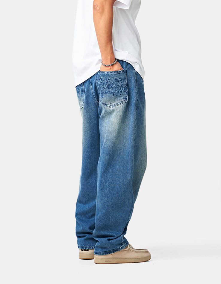 Butter Goods Drummer Baggy Denim Jeans - Stone Wash Blue