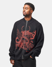 Butter Goods x Daniel Johnston Dragon Knit Zip-Thru Sweater - Black/Red