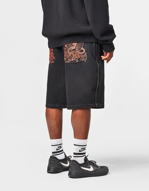 Butter Goods x Daniel Johnston Dragon Denim Shorts - Washed Black