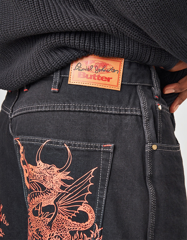 Butter Goods x Daniel Johnston Dragon Denim Shorts - Washed Black