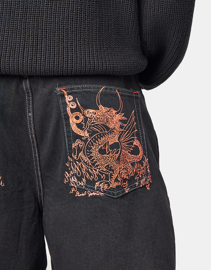 Butter Goods x Daniel Johnston Dragon Denim Shorts - Washed Black