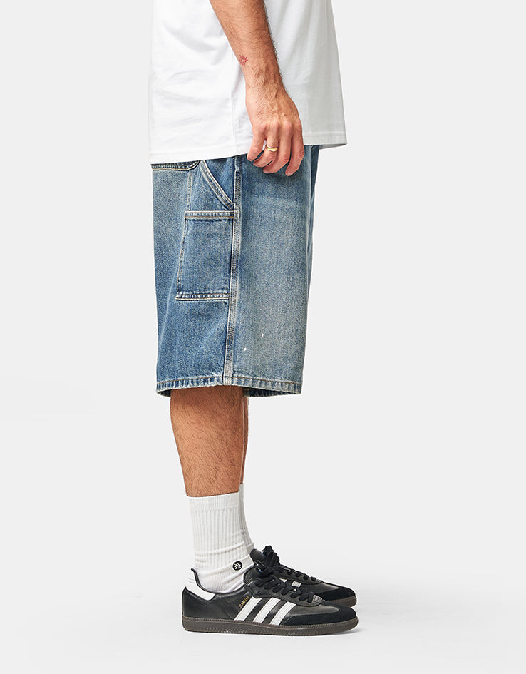 Carhartt WIP OG Single Knee Shorts - Blue (Destroy Wash/Splatter)