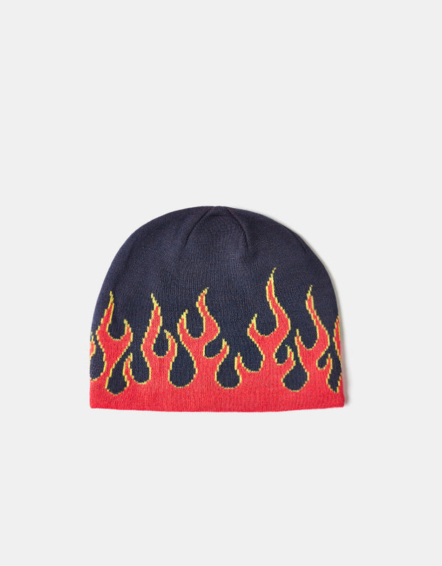 Route One Fuego Cuffless Beanie - Navy/Flaming Red/Blazing Yellow