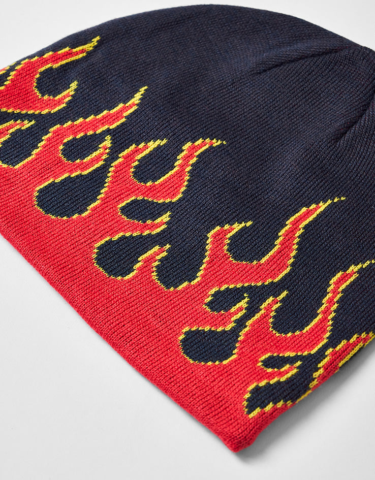 Route One Fuego Cuffless Beanie - Navy/Flaming Red/Blazing Yellow