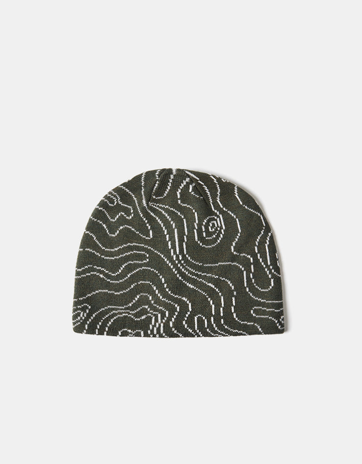 Route One Topographic Cuffless Beanie - Ivy/White