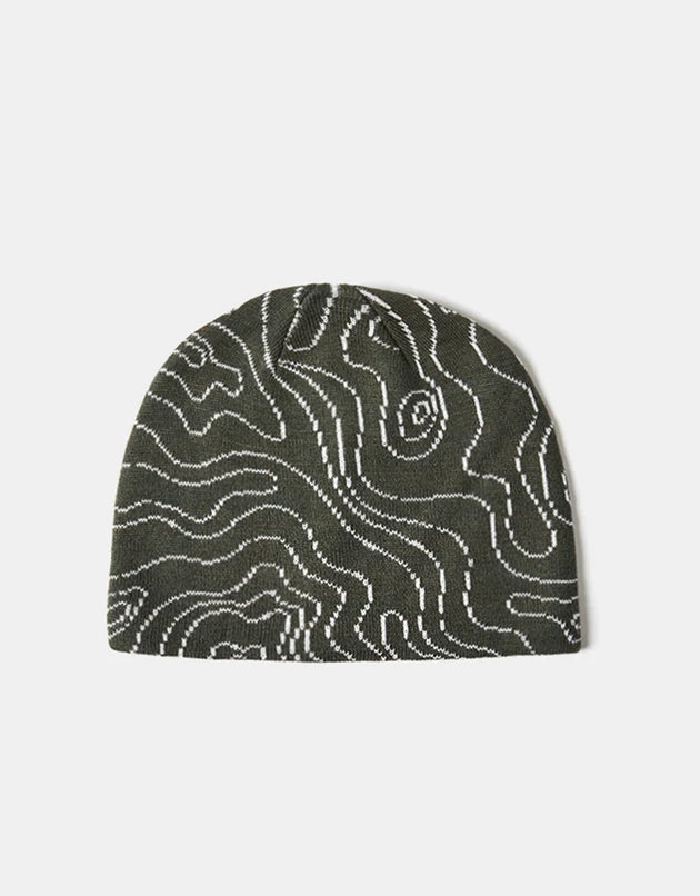 Route One Topographic Cuffless Beanie - Ivy/White