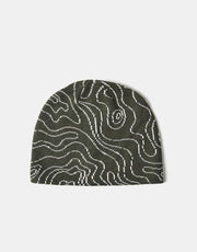 Route One Topographic Cuffless Beanie - Ivy/White
