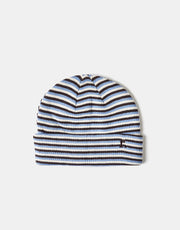 Route One Striped Cuffed Beanie - Brown/Dusty Blue/Antique White