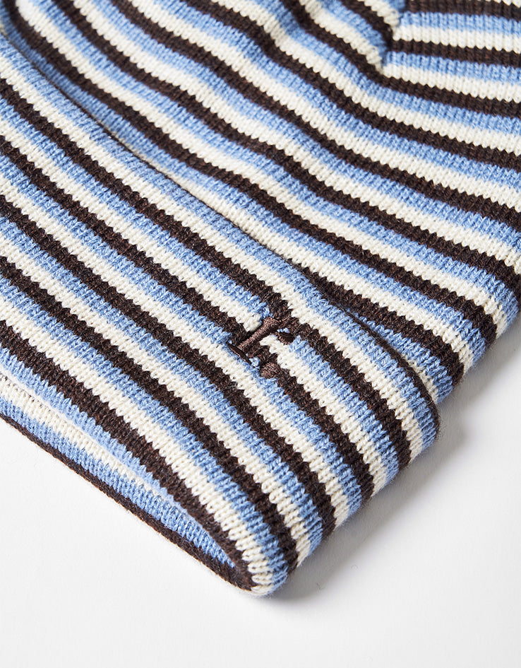 Route One Striped Cuffed Beanie - Brown/Dusty Blue/Antique White