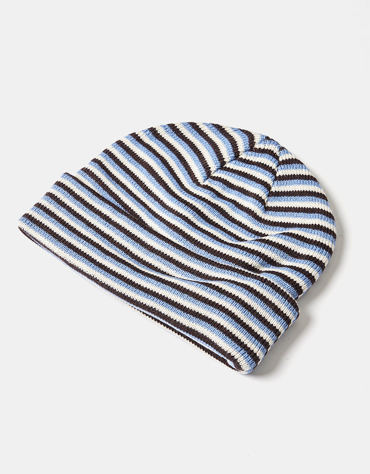 Route One Striped Cuffed Beanie - Brown/Dusty Blue/Antique White