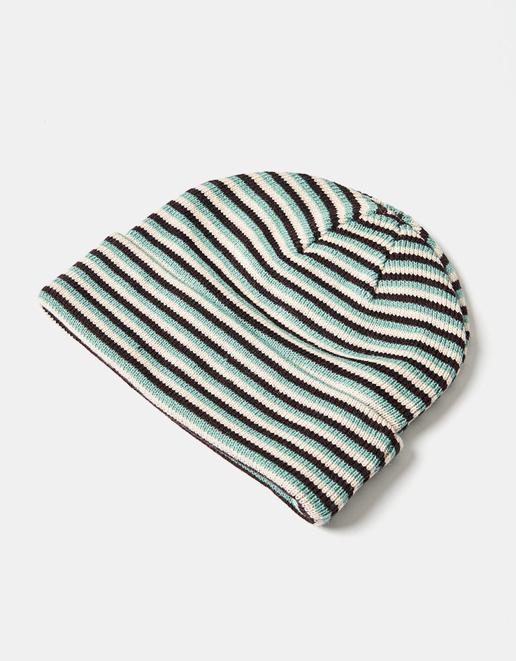 Route One Striped Cuffed Beanie - Brown/Sage/Sand