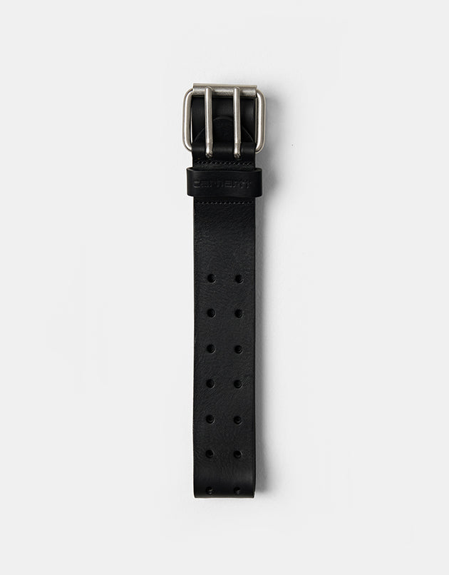 Carhartt WIP Double Script Leather Belt - Black/Silver