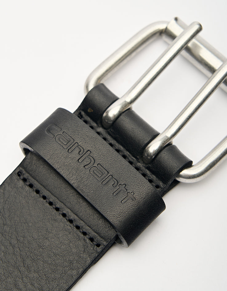 Carhartt WIP Double Script Leather Belt - Black/Silver