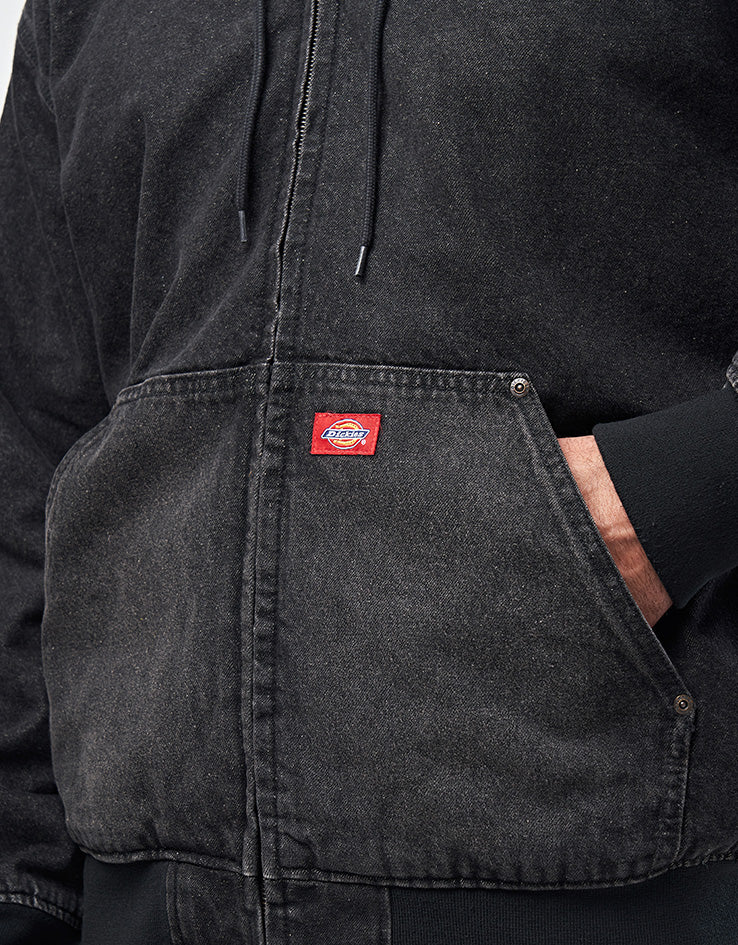 Dickies Hilham Lined Denim Hooded Bomber Jacket - Black Wash Faded