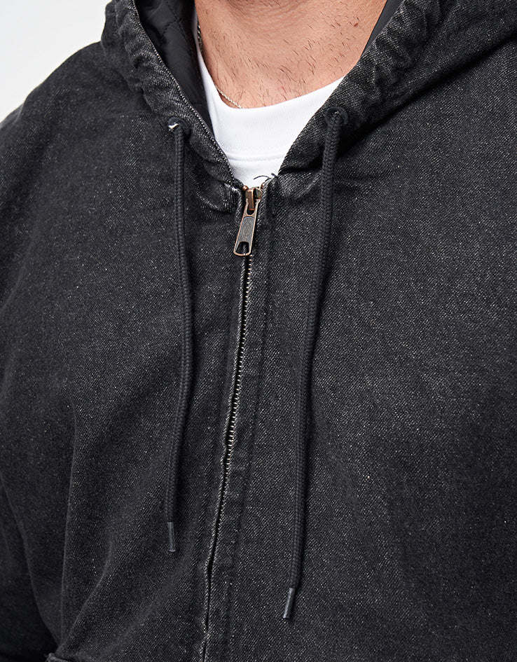 Dickies Hilham Lined Denim Hooded Bomber Jacket - Black Wash Faded