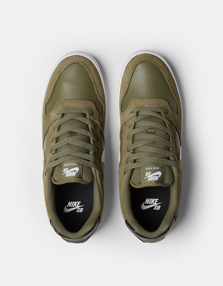 Nike SB Delta Force Vulc Skate Shoes - Medium Olive/White-Black-White