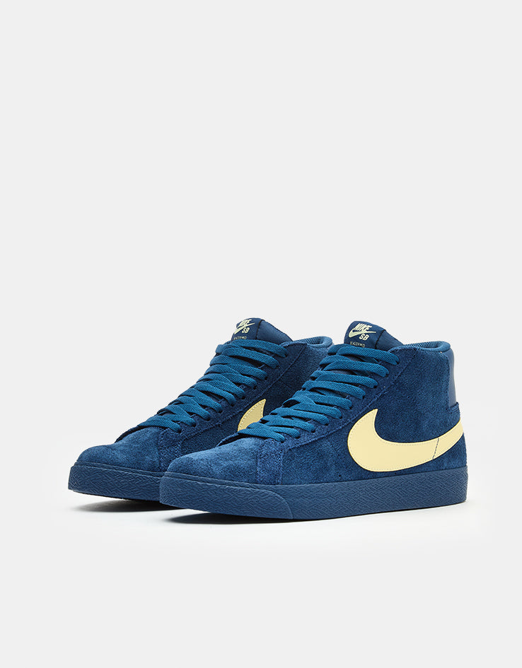 Nike SB Zoom Blazer Mid Skate Shoes - Coastal Blue/Pale Yellow-Coastal Blue