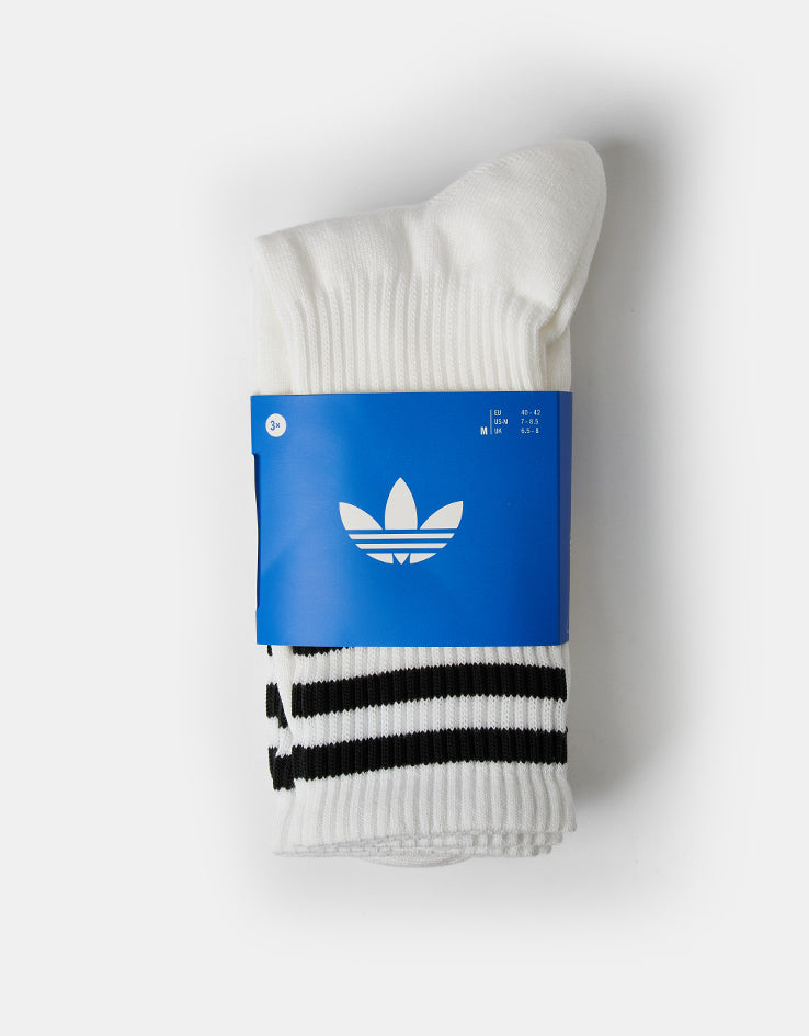 adidas 3 Stripes 3 Pack Crew Socks - White/Black