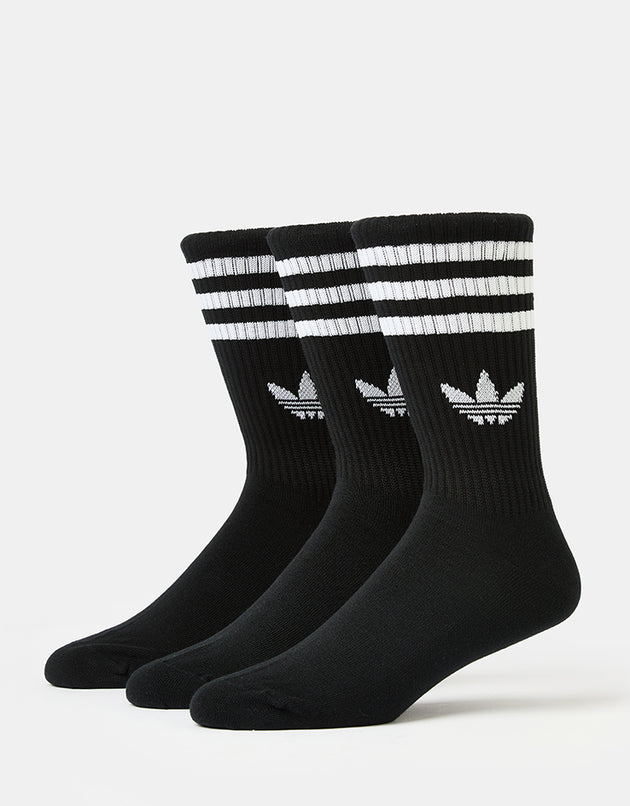 adidas 3 Stripes 3 Pack Crew Socks - Black/White