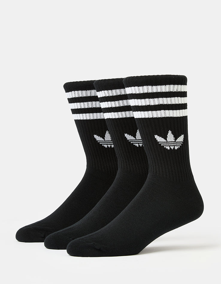 adidas 3 Stripes 3 Pack Crew Socks - Black/White
